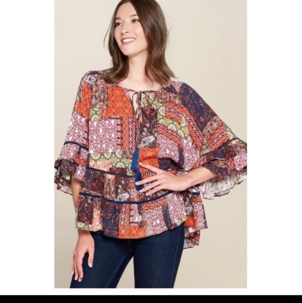 Floral print block loose fit blouse